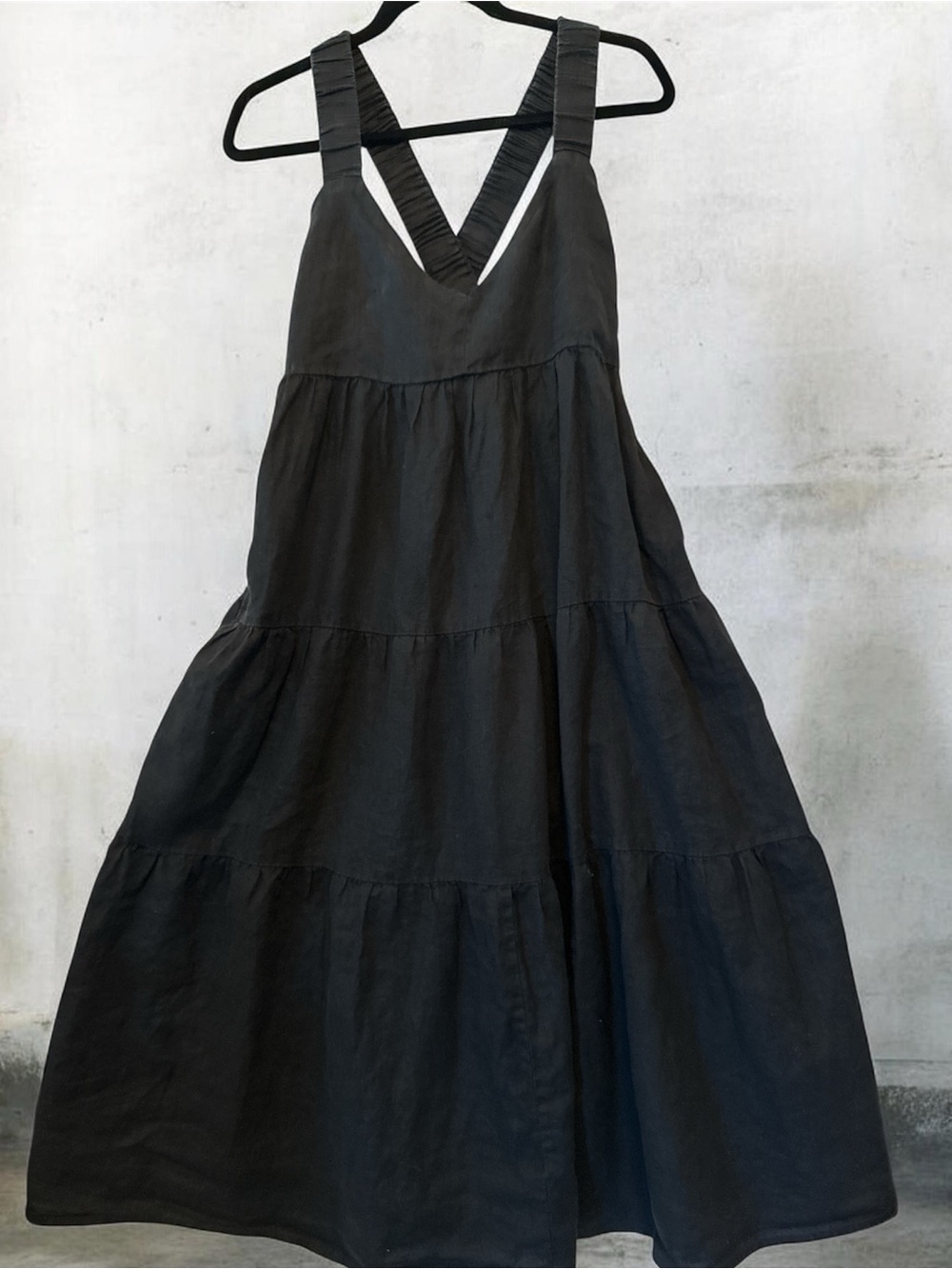 DISSH Black Tiered Linen Maxi with Crossed Back Straps